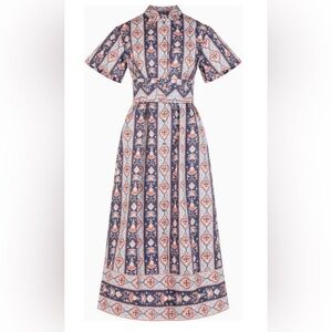 Hill House Navy and Peach Printed Maxi Dress